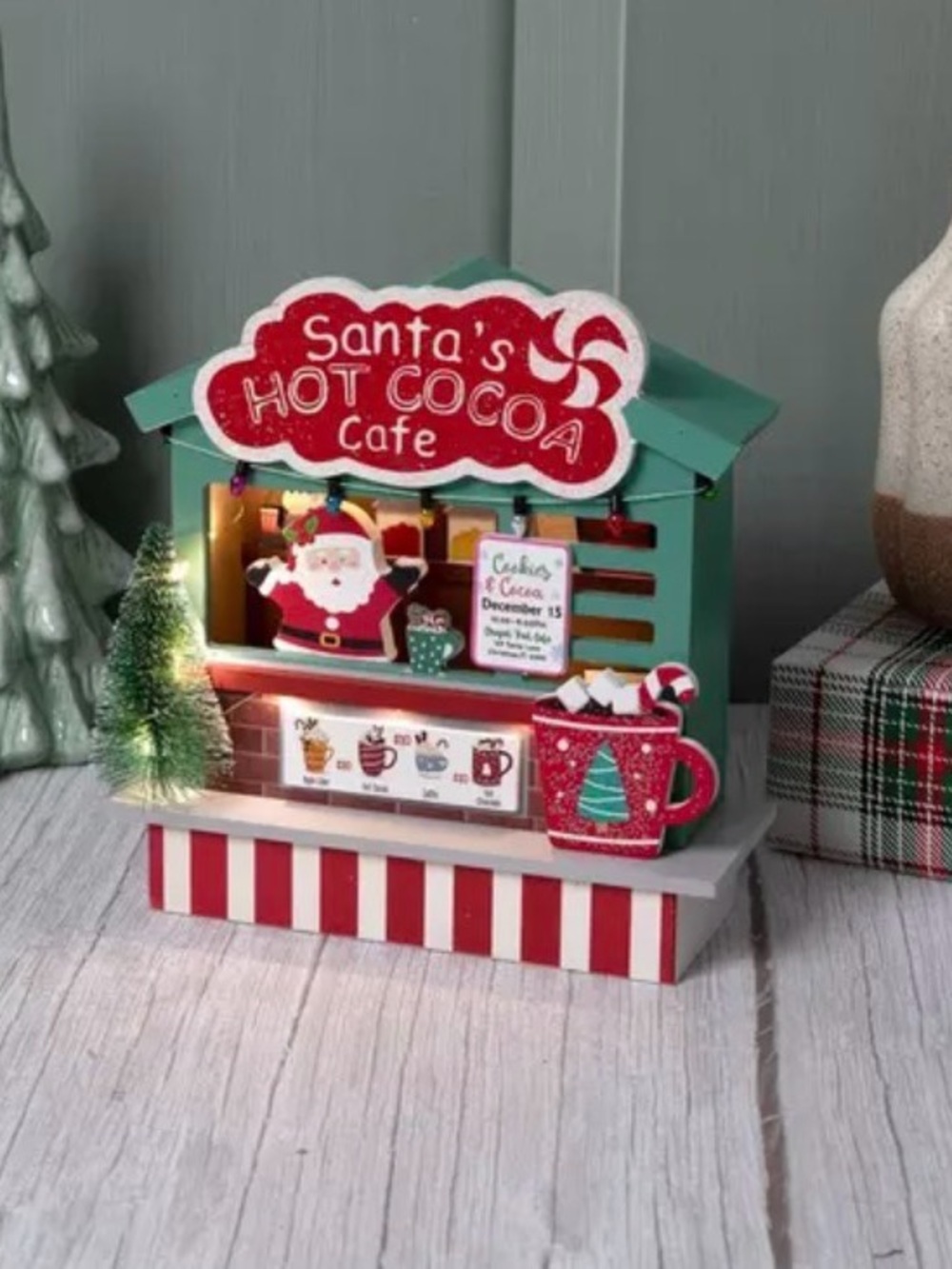 Santa's Hot Cocoa Cafe Light Up Wood Decor